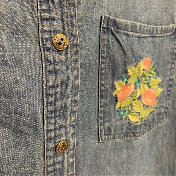 Vintage 90s Embroidered Denim Jean Button Down - Picture 10 of 14